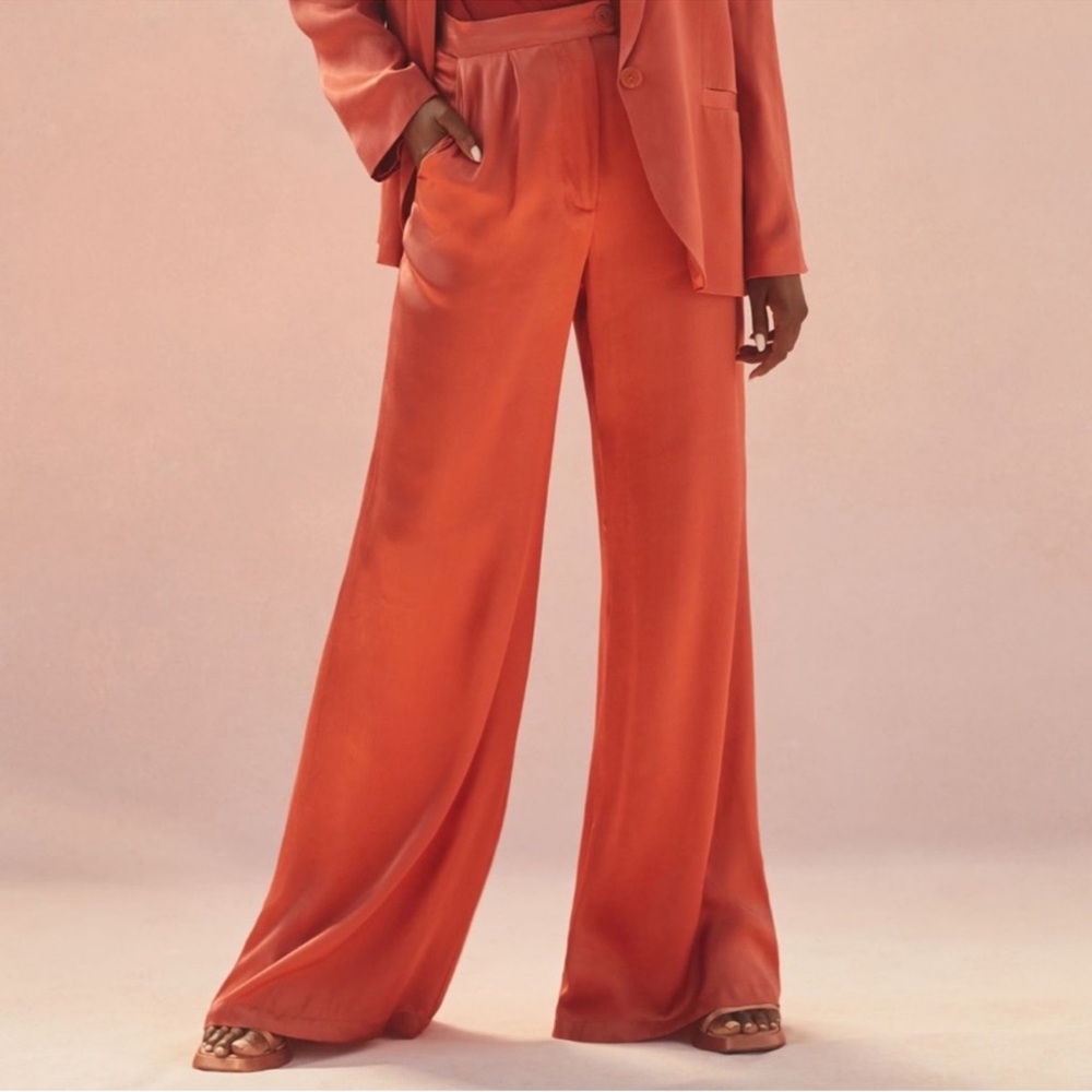 Anthropologie Corey Lynn Calter Petra Trousers silk wide leg pants coral orange - Picture 6 of 12